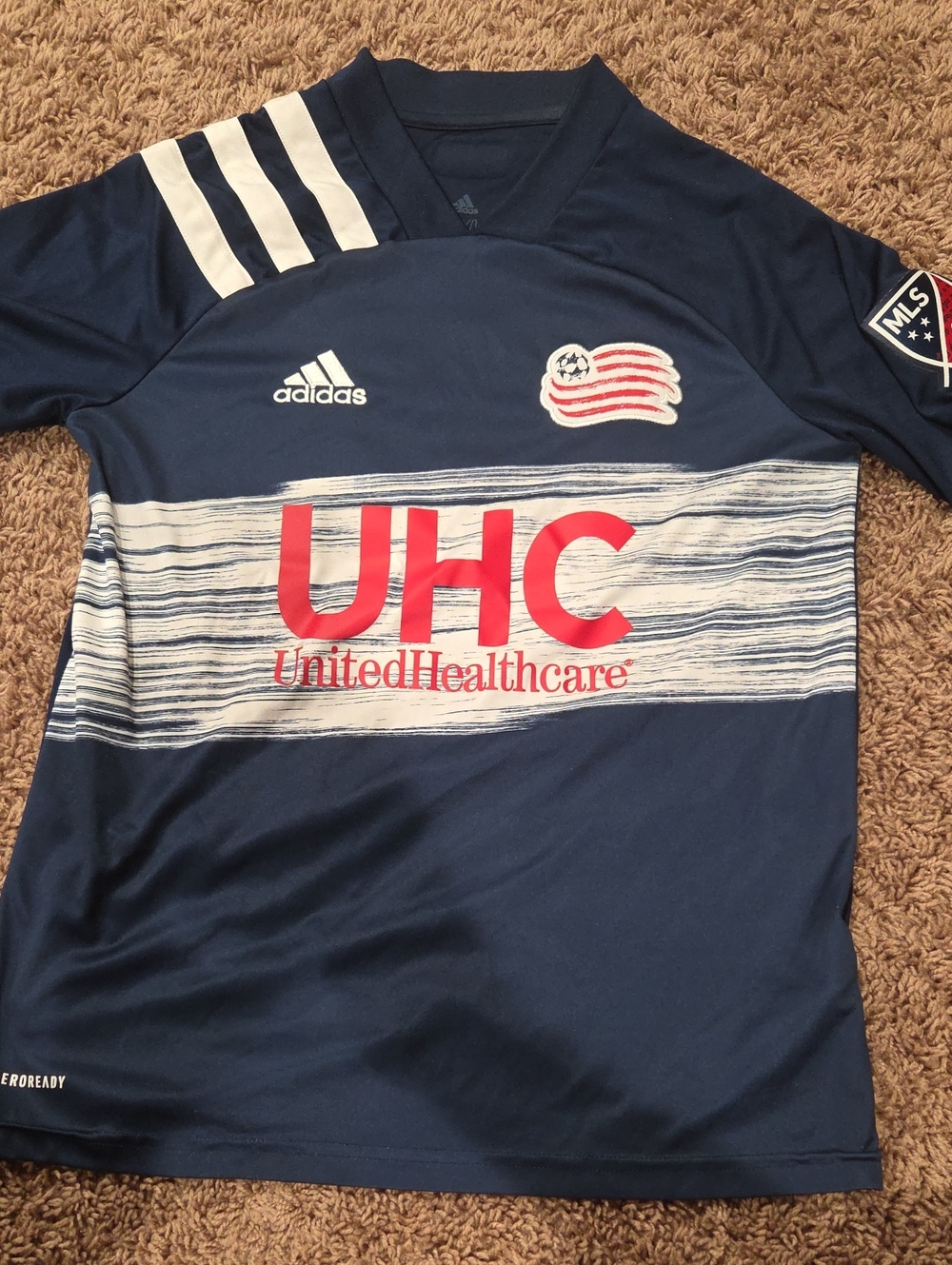 adidas Youth Navy and White New England Revolution UHC Jersey with Red Logo